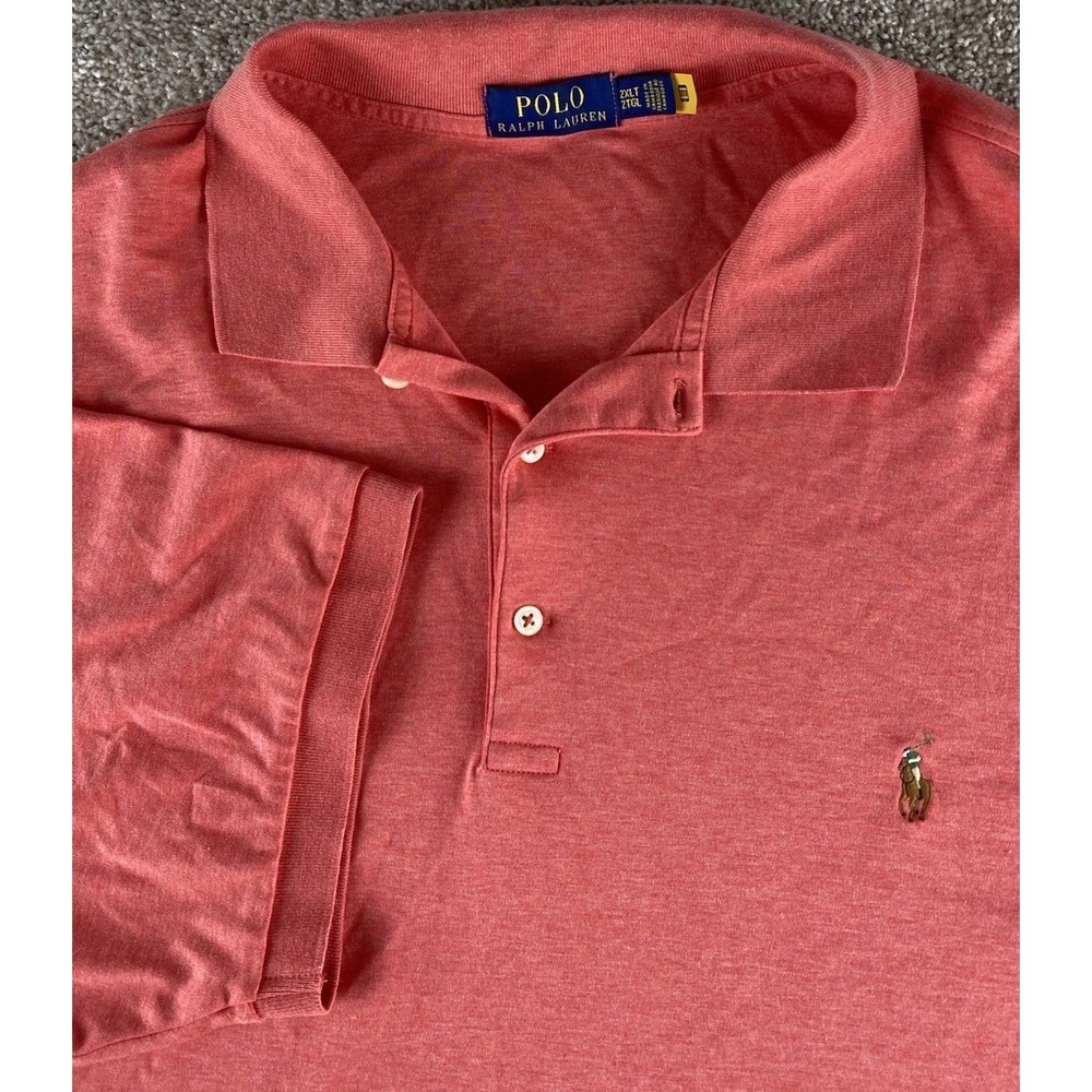 Polo Ralph Lauren Soft Cotton Polo Shirt Mens 2XLT Coral Red Flesh Pony Cotton